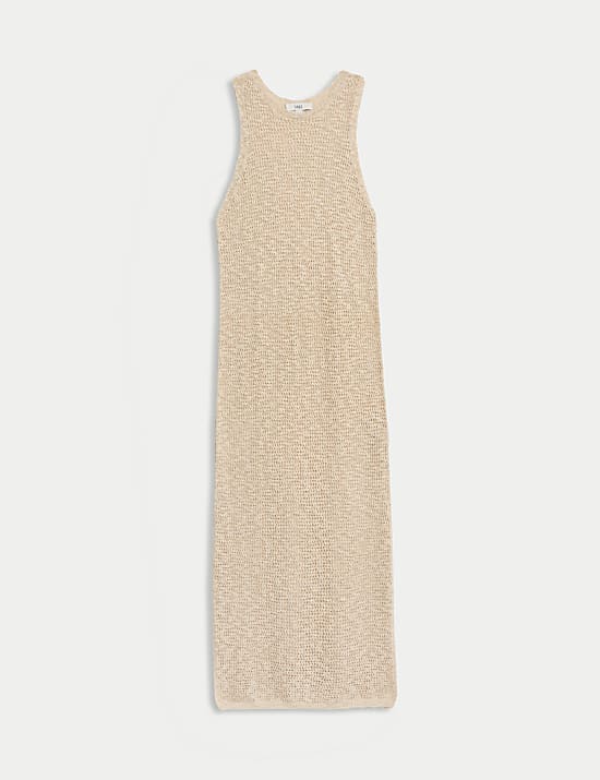 Cotton Rich Knitted Midi Dress with Linen