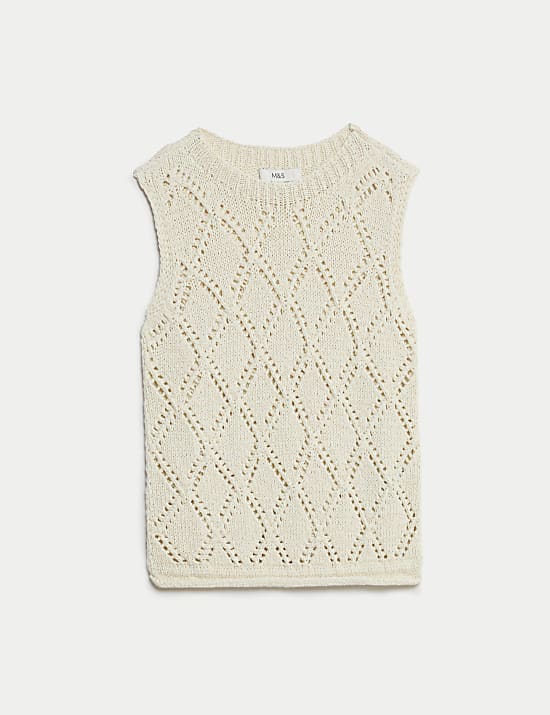 Cotton Blend Diamond Stitch Knitted Vest