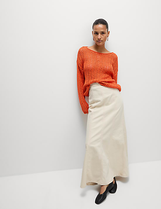 Cotton Blend Crew Neck Short Jumper