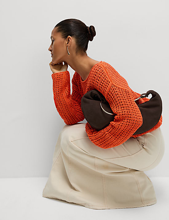 Cotton Blend Crew Neck Short Jumper