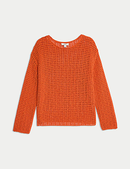 Cotton Blend Crew Neck Short Jumper