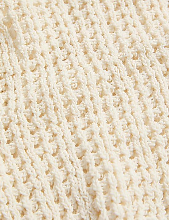 Cotton Blend Crew Neck Short Jumper