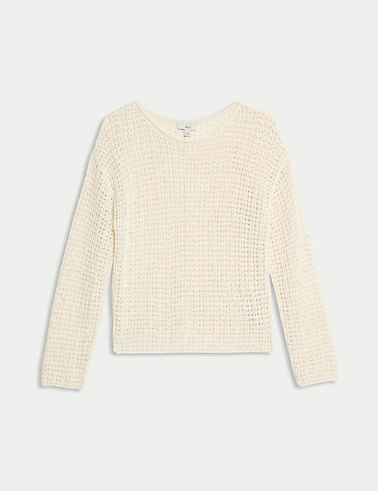 Cotton Blend Crew Neck Short Jumper