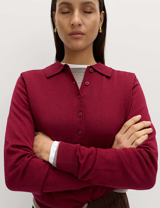 Pure Merino Wool Collared Button Front Jumper