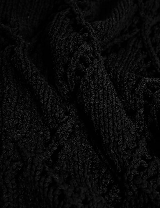 Cotton Blend Open Stitch Cropped Cardigan