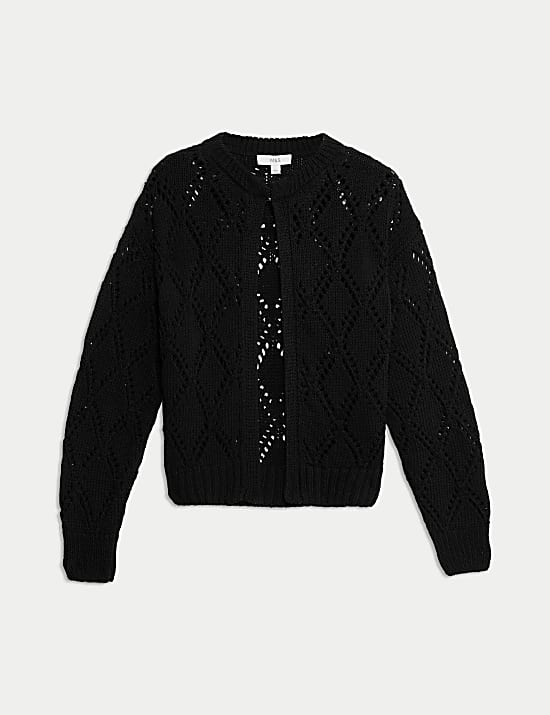 Cotton Blend Open Stitch Cropped Cardigan