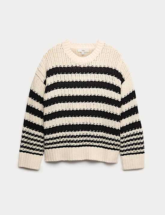 Luźny sweter w paski z mieszanki z przewagą bawełny