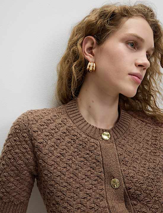 Cardigan court en coton mélangé texturé et boutonné sur le devant