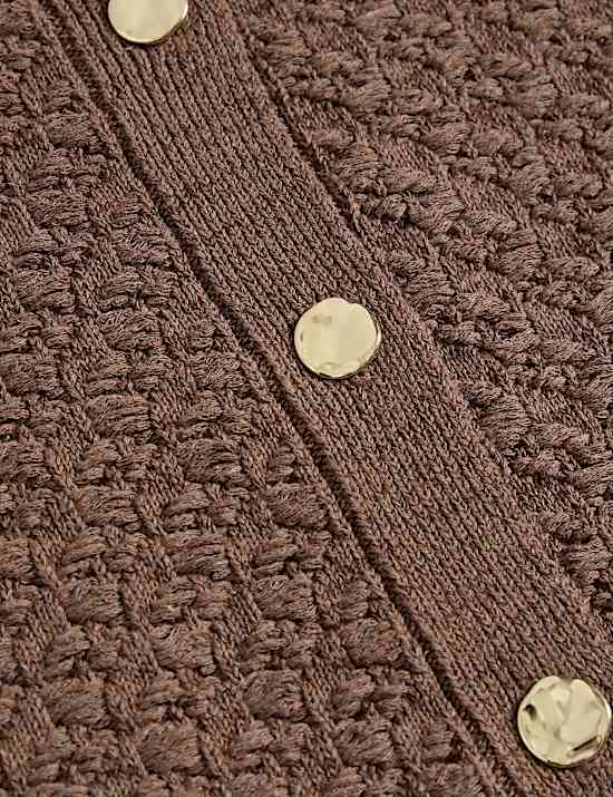 Cotton Blend Textured Button Front Cropped Cardigan