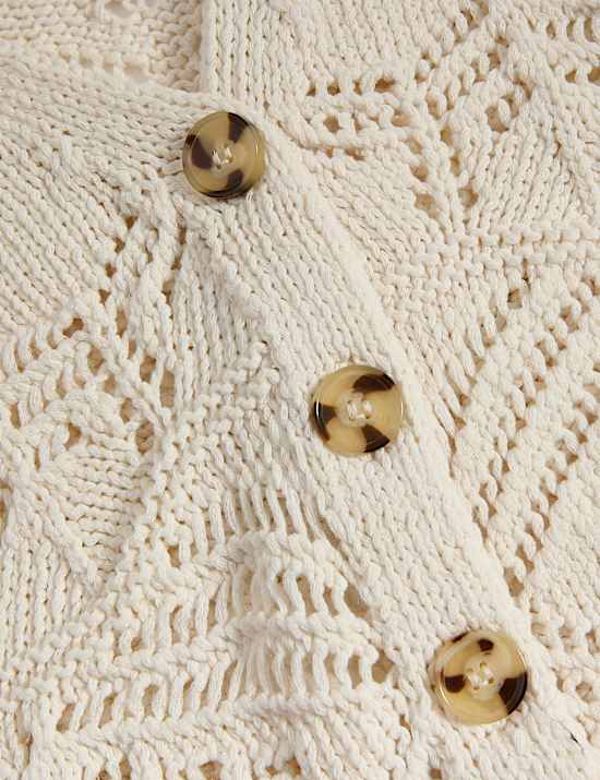 Cotton Blend Knitted V-Neck Fringe Cropped Cardigan