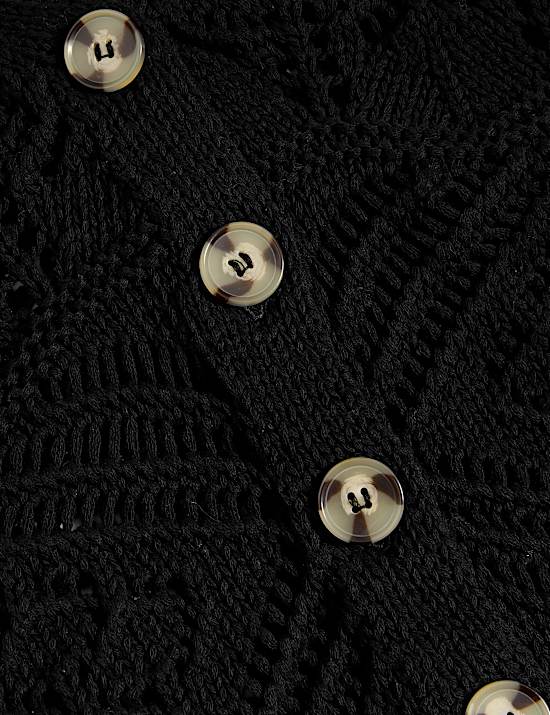 Cotton Blend Knitted V-Neck Fringe Cropped Cardigan