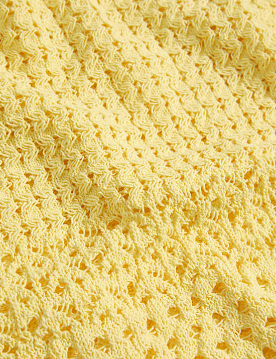 Cotton Blend Pointelle Scallop Edge Knitted Top