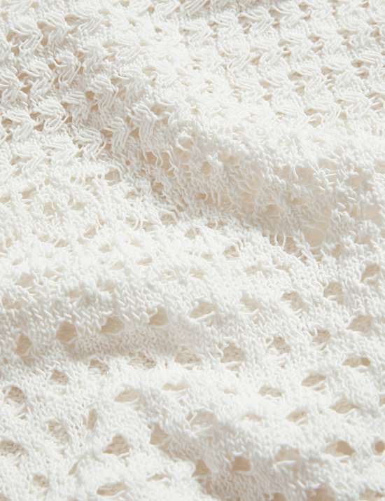 Top en coton m&eacute;lang&eacute; en maille pointelle &agrave; bords festonn&eacute;s