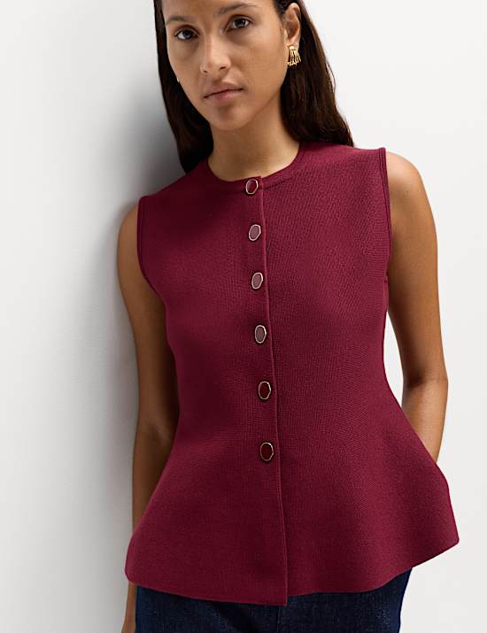 Crew Neck Button Through Waistcoat