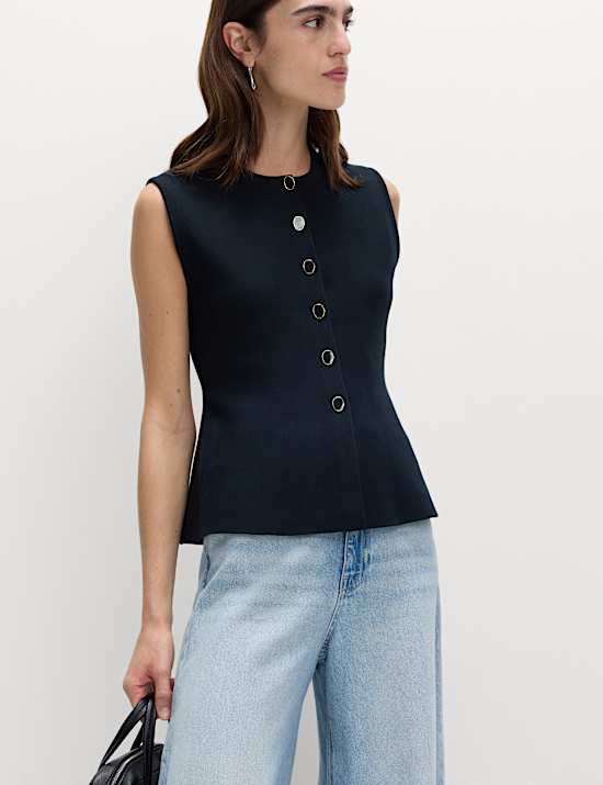 Crew Neck Button Through Waistcoat