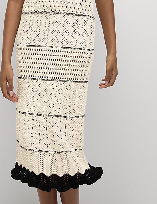 Cotton Blend Knitted Round Neck Midi Dress