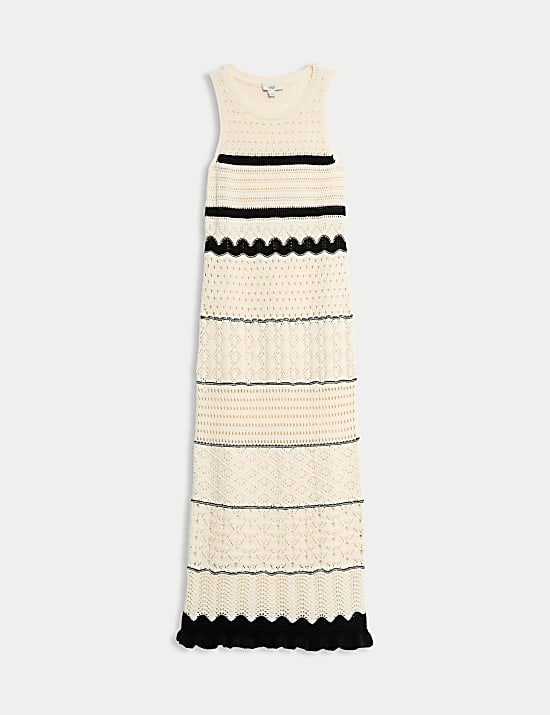 Cotton Blend Knitted Round Neck Midi Dress