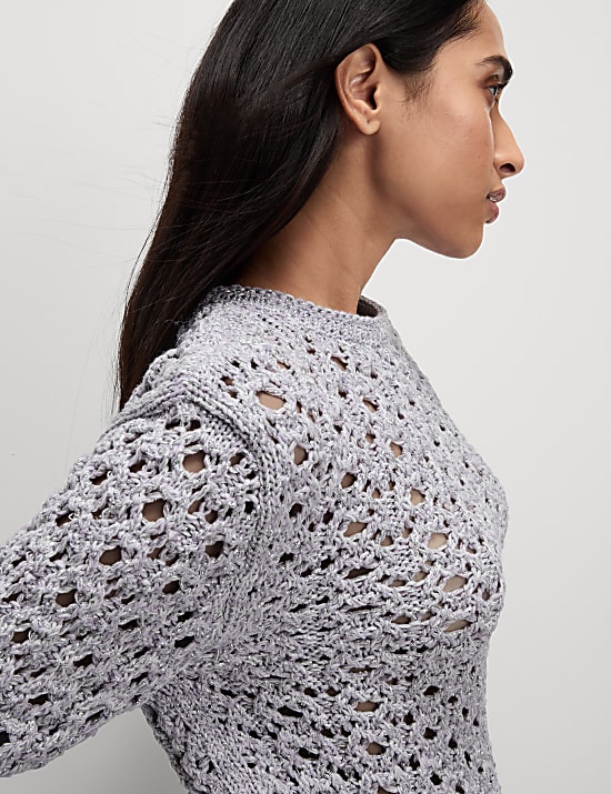 Cotton Blend Metallic Textured Jumper