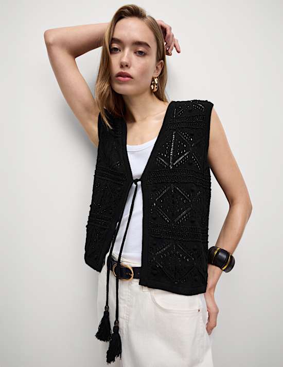 Cotton Rich Slim Textured Cropped Waistcoat