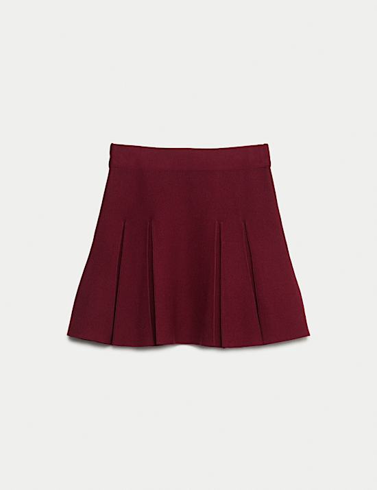Ribbed Pleated Knitted Mini Skirt