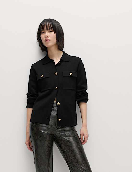 Πλεκτή Ζακέτα με Γιακά