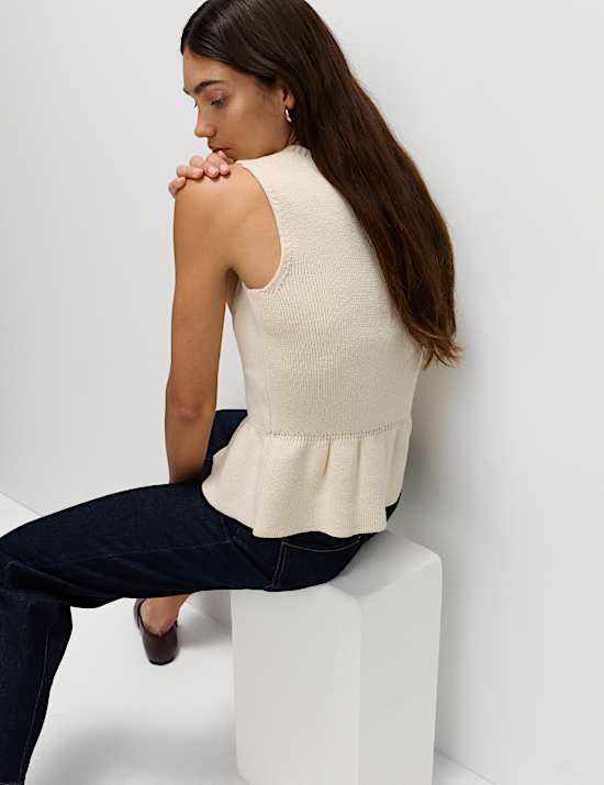 Soft Touch Peplum V-Neck Knitted Waistcoat