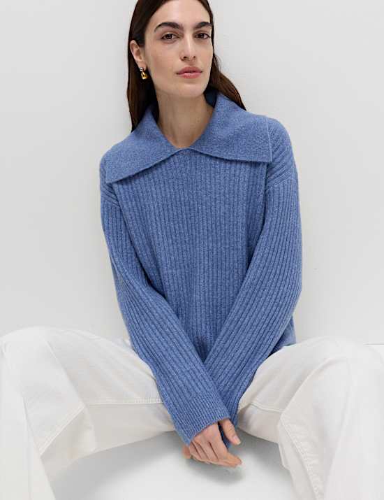 Ribbed Collared Jumper With Wool