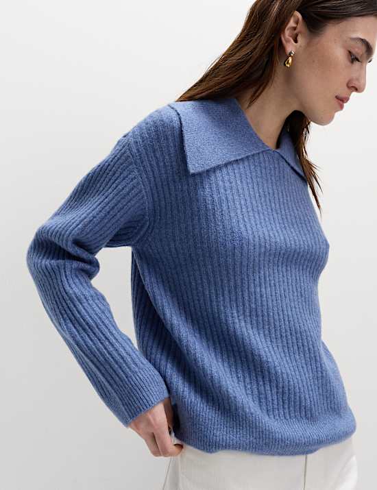Ribbed Collared Jumper With Wool