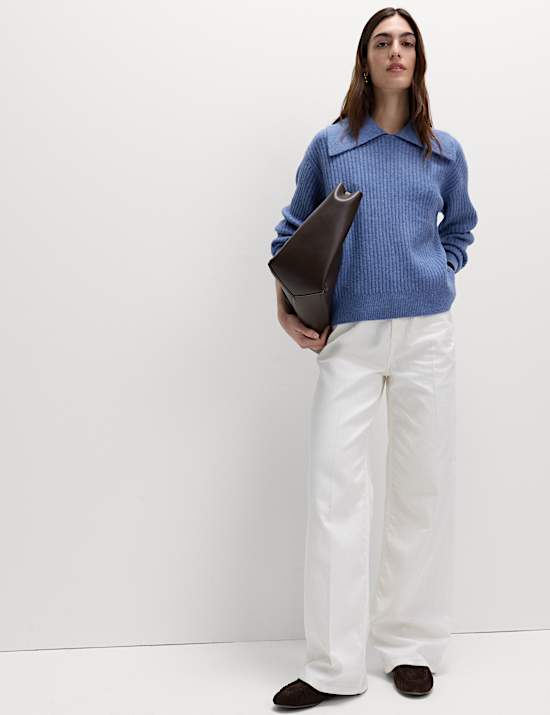 Ribbed Collared Jumper With Wool