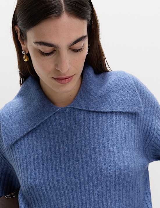 Ribbed Collared Jumper With Wool
