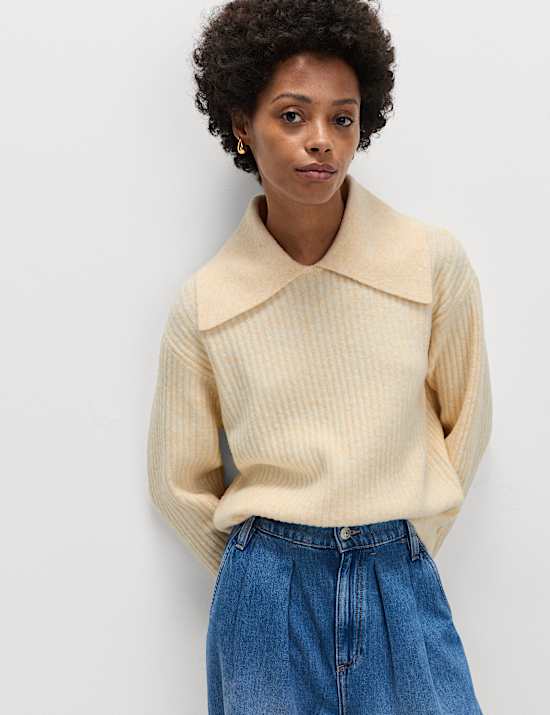 Ribbed Collared Jumper With Wool