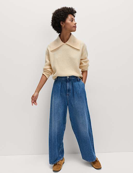 Ribbed Collared Jumper With Wool