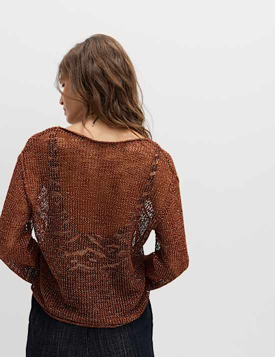 Pullover aus Baumwollmischgewebe mit Leinenanteil und metallisierten Fasern