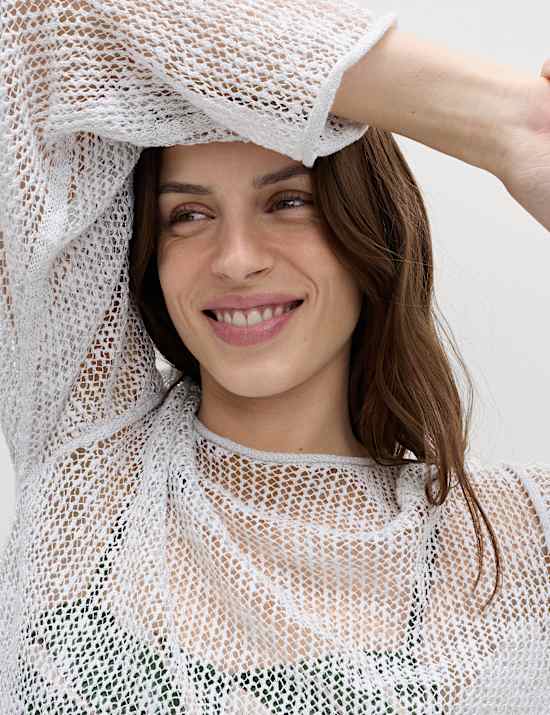 Pull en coton m&eacute;lang&eacute; et lin, effet m&eacute;tallis&eacute;