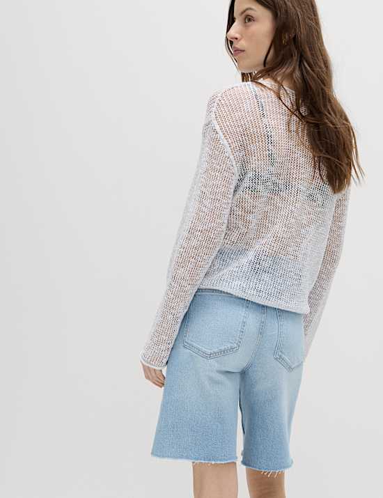 Pull en coton m&eacute;lang&eacute; et lin, effet m&eacute;tallis&eacute;