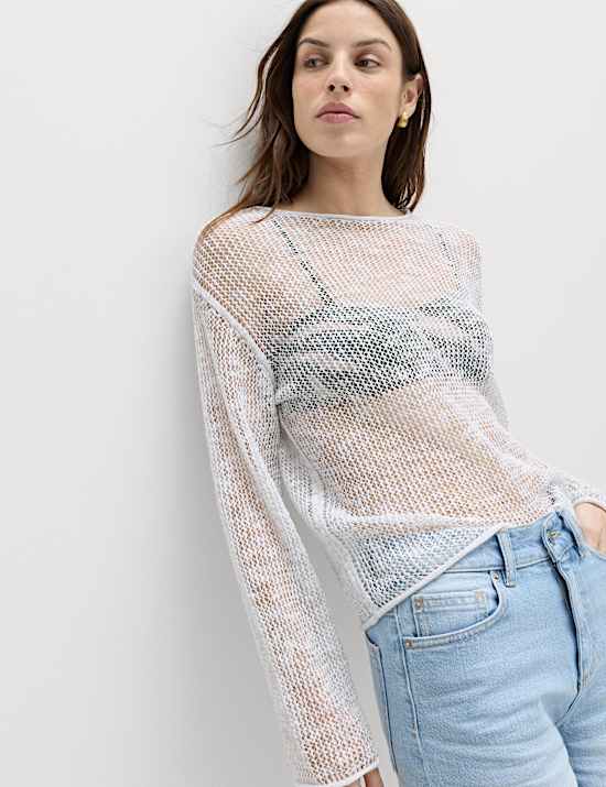 Pull en coton m&eacute;lang&eacute; et lin, effet m&eacute;tallis&eacute;