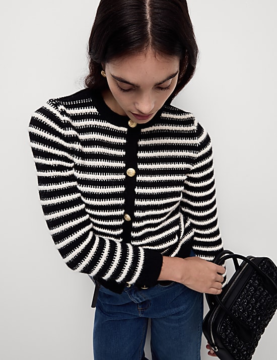 Striped Crew Neck Button Front Cardigan
