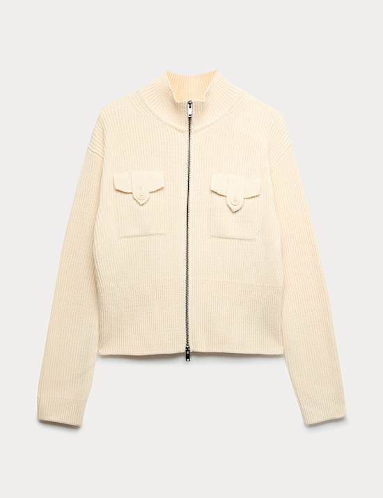 Cotton-Rich Ribbed Relaxed Cardigan