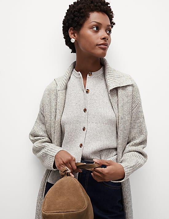 Μάλλινη ζακέτα από αλπακά με ριμπ ύφανση σε μακριά γραμμή