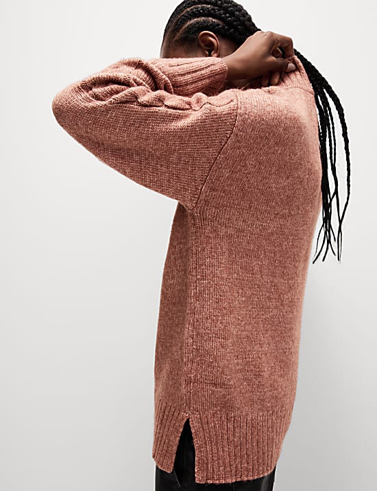Textured Funnel Neck Jumper with Alpaca Wool