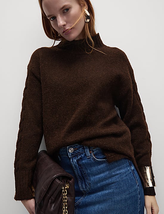 Textured Funnel Neck Jumper with Alpaca Wool