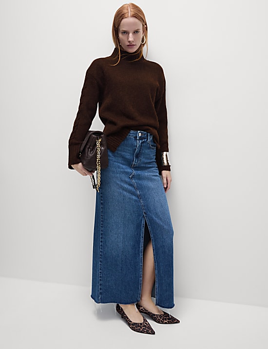 Textured Funnel Neck Jumper with Alpaca Wool