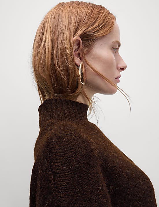 Textured Funnel Neck Jumper with Alpaca Wool