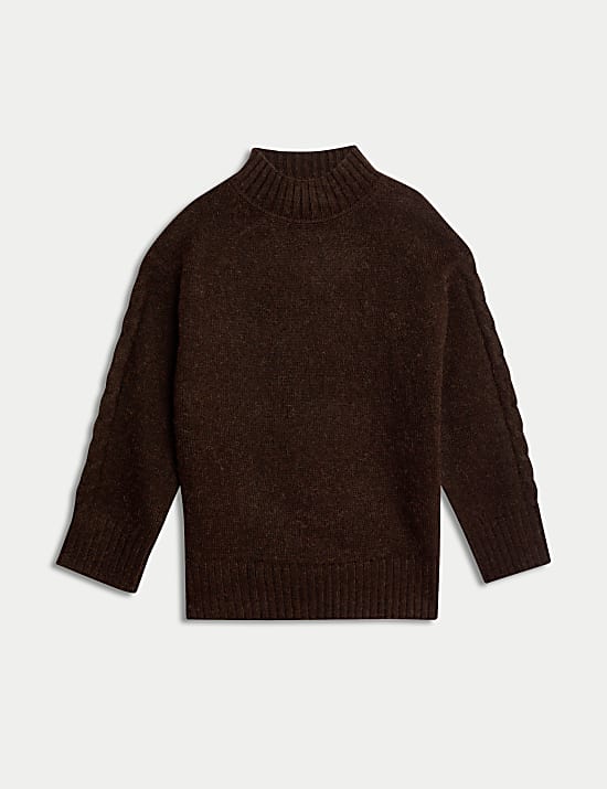 Textured Funnel Neck Jumper with Alpaca Wool