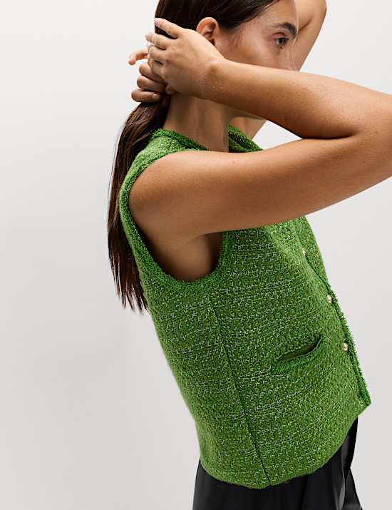 Cotton Blend Pocket Detail Military Waistcoat