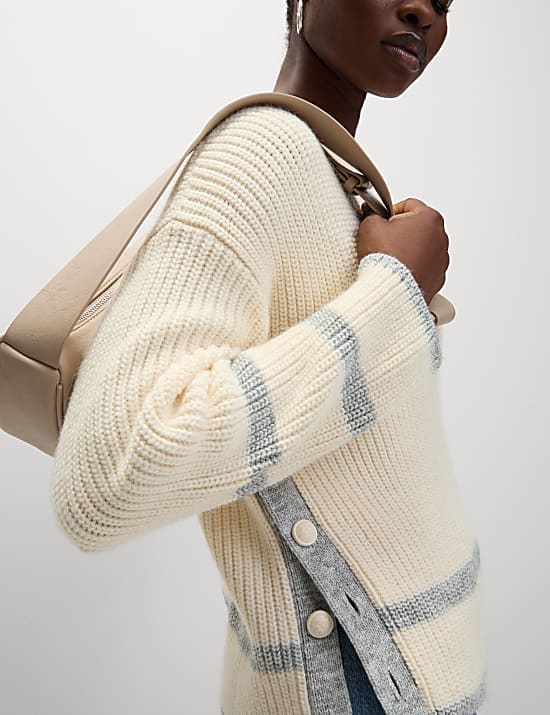 Striped Ribbed Button Detail Relaxed Jumper