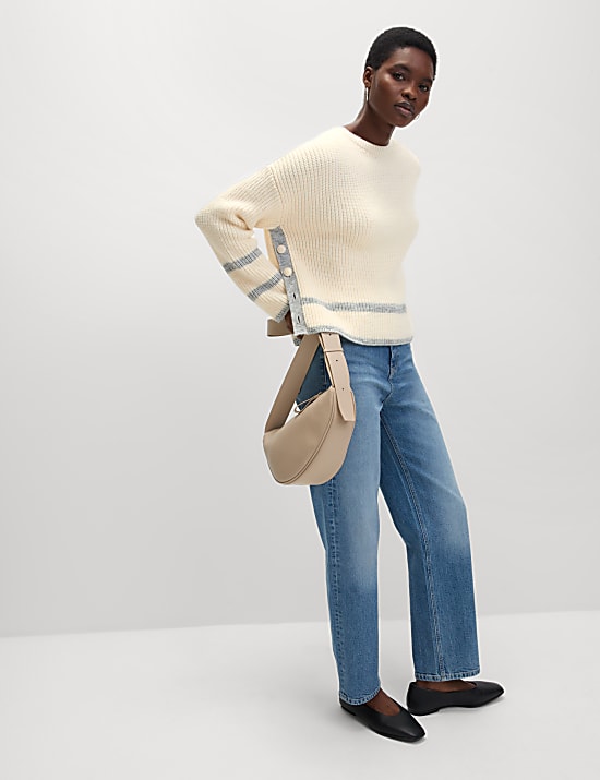 Striped Ribbed Button Detail Relaxed Jumper