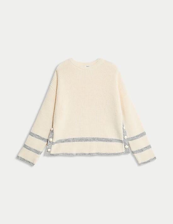 Striped Ribbed Button Detail Relaxed Jumper
