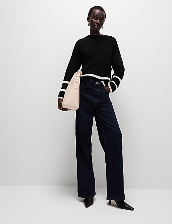 Striped Ribbed Button Detail Relaxed Jumper