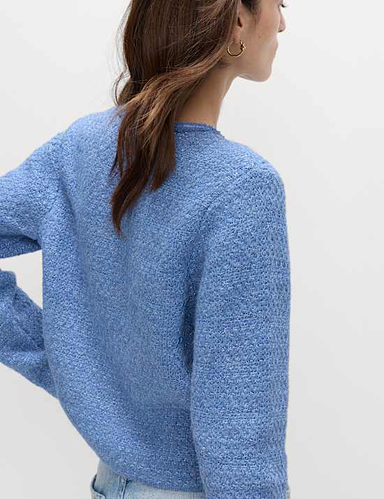 Cotton Blend Textured Knitted Jacket